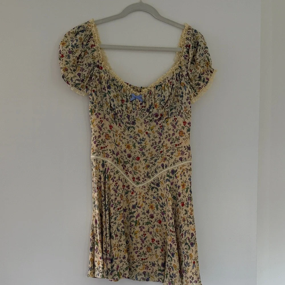 Reformation Yellow Floral Puff-Sleeve Dress “Ondine Dress” - Picture 2 of 9